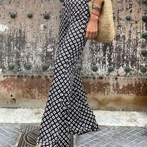 NWT Commense Black & White Wide-Leg Geometric Pants